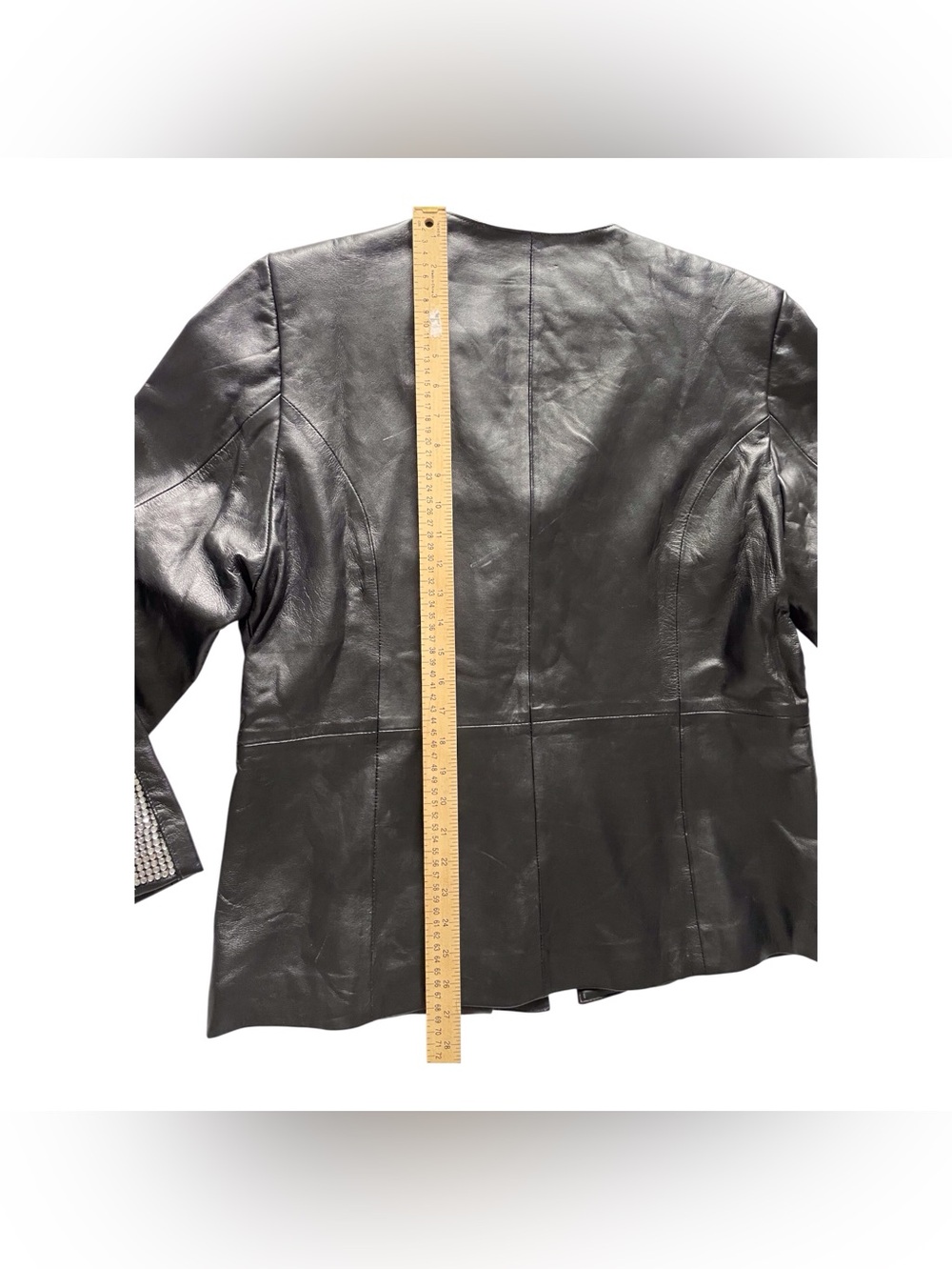Women's Black Genuine Leather Jacket With Rhinestones,XL - Picture 7 of 12